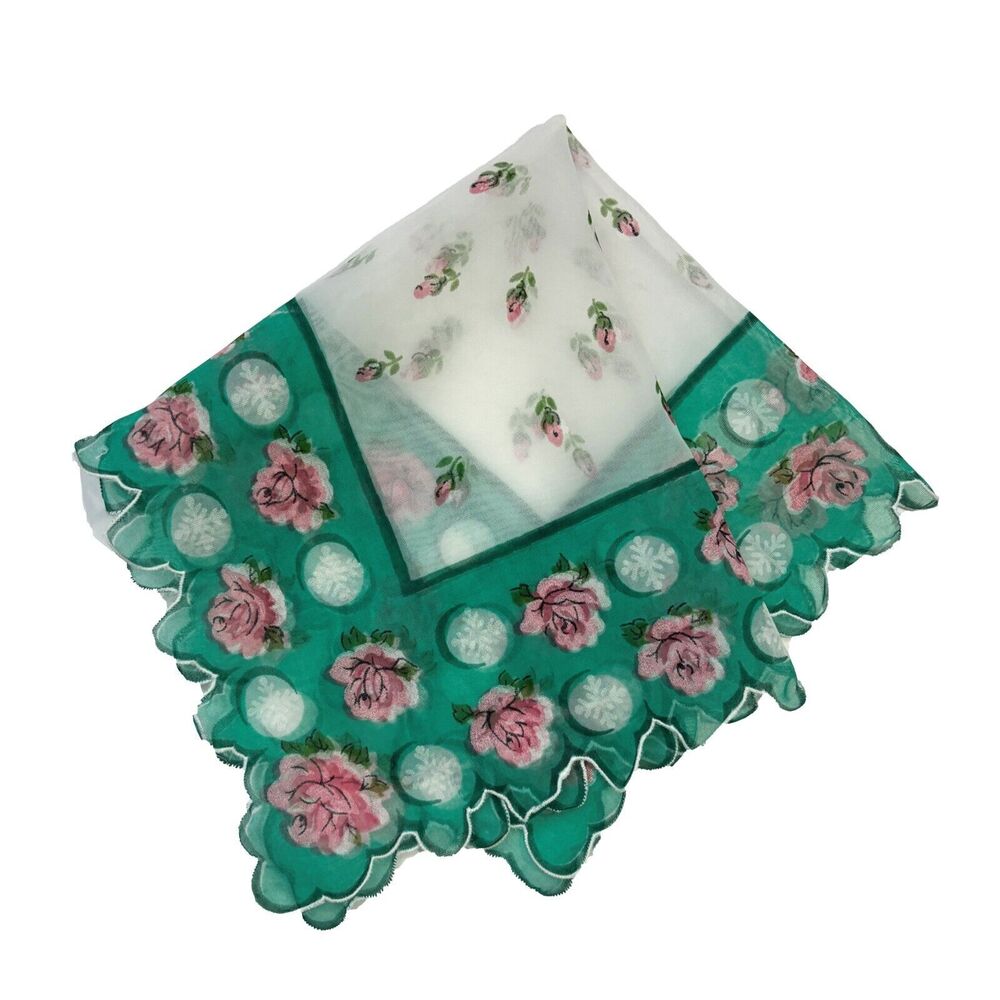 Vintage Nylon Floral Bridesmaid Handkerchief Wedding Cottage Core Fairy Granny